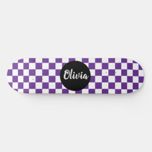  Personalized Name Checkerboard Pattern  purple Skateboard