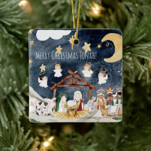 Personalized Name Christian Kids Christmas Ceramic Ornament