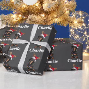 Personalized Name Christmas Dachshund Dog Lights Wrapping Paper
