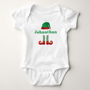 Personalized Name Christmas Elf Outfit Green Baby Bodysuit