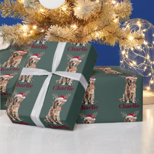 Personalized Name Christmas Golden Retriever Dog Wrapping Paper