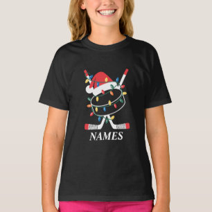 Personalized Name Christmas Hockey Xmas Santa Hat T-Shirt