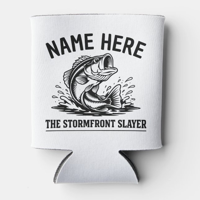 Personalized Name Classic Bass Fishing Storm Can Cooler (Front)
