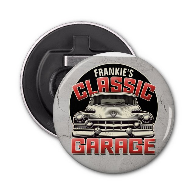 Personalized NAME Classic Car Garage Custom Shop Bottle Opener (Front)