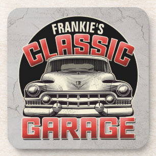 Personalized NAME Classic Car Garage Custom Shop Coaster