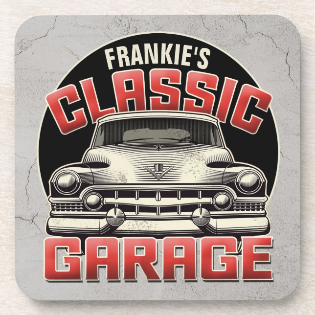 Personalized NAME Classic Car Garage Custom Shop Coaster (Front)