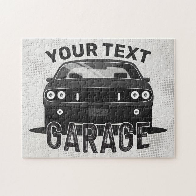 Personalized NAME Classic Muscle Car Garage Retro Jigsaw Puzzle (Horizontal)