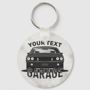 Personalized NAME Classic Muscle Car Garage Retro Key Ring
