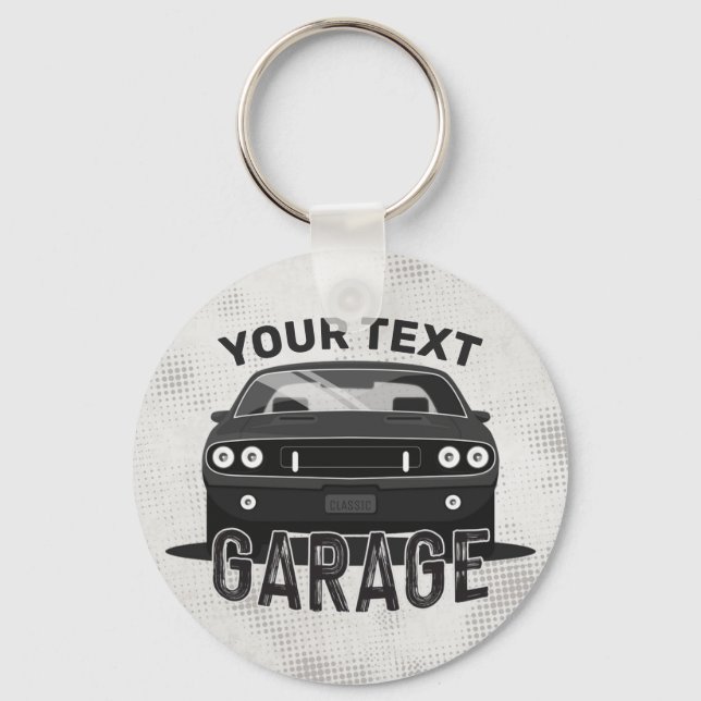 Personalized NAME Classic Muscle Car Garage Retro Key Ring (Front)