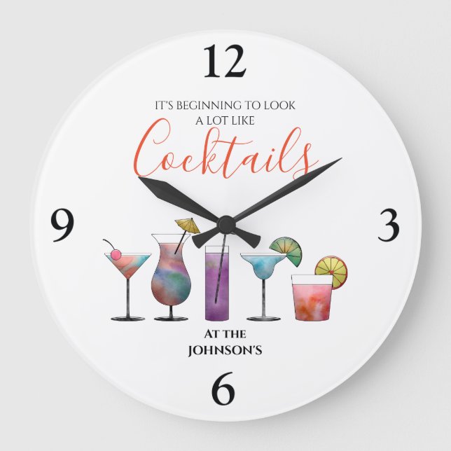 Personalized Name Cocktails Large Clock (Front)