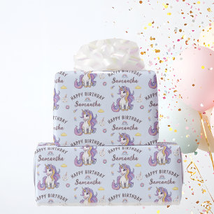 Personalized Name Cute Unicorn Birthday Wrapping Paper