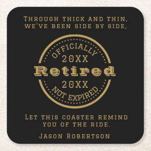 Personalized Name Date Retirement Favor for Guests Square Paper Coaster