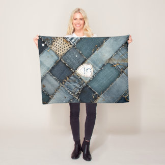 Personalized Name denim patches blue jeans for You Fleece Blanket