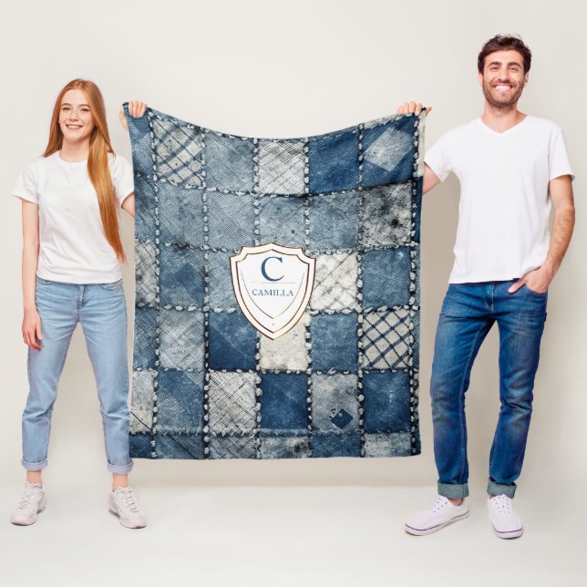 Personalized Name denim patches for You Fleece Blanket (In Situ)