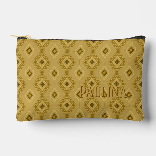 Personalized Name Diamond Gold Elegant Pattern Accessory Pouch (Front)