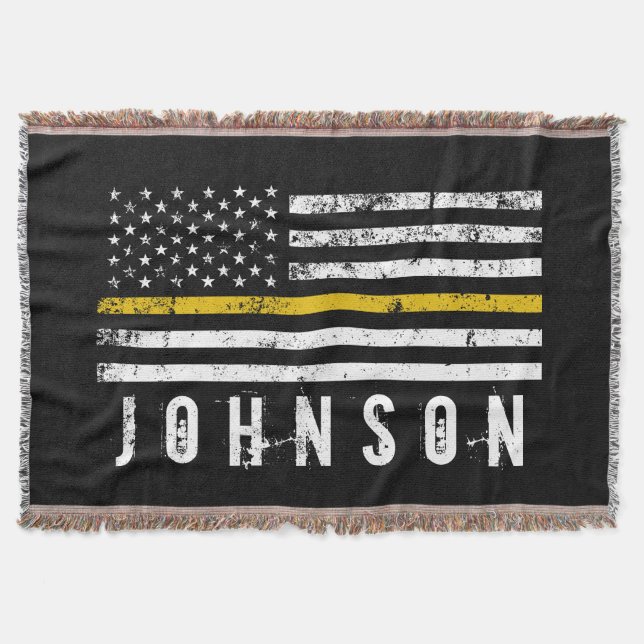 Personalized Name Distressed Police Dispatch Flag Throw Blanket (Front)