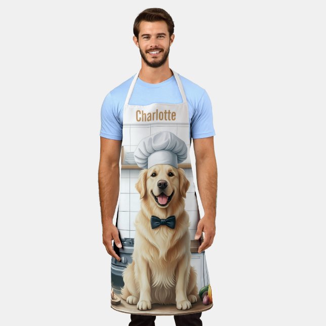 Personalized Name Dog Dad Golden Retriever Chef Apron (Worn)