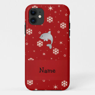 Personalized name dolphin red snowflakes iPhone 11 case