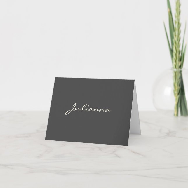 Personalized Name Elegant Handwritten Script Black Note Card (Front)