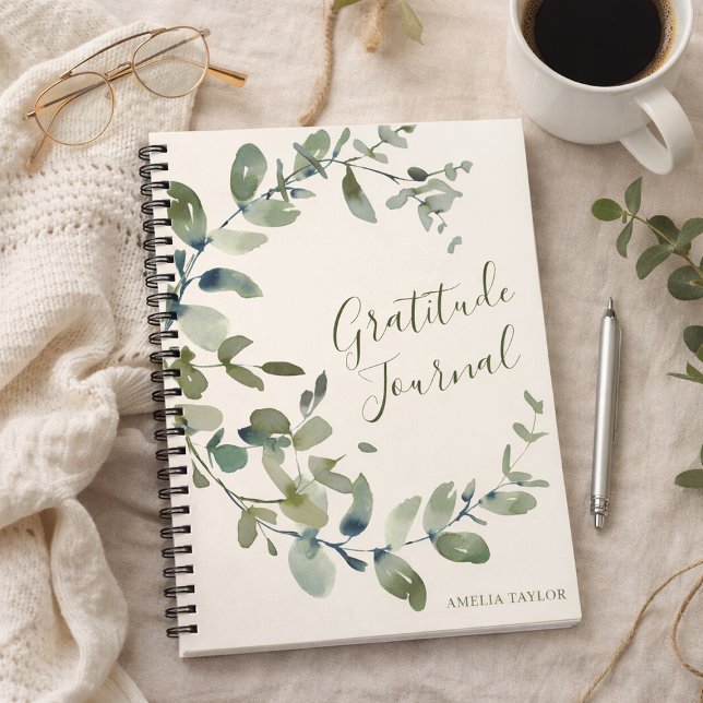 Personalized Name Eucalyptus Watercolor Gratitude Notebook (Creator Uploaded)