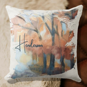 Personalized Name Fall Watercolor Boho Orange Cushion