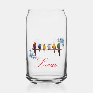 Personalized name floral birds  can glass