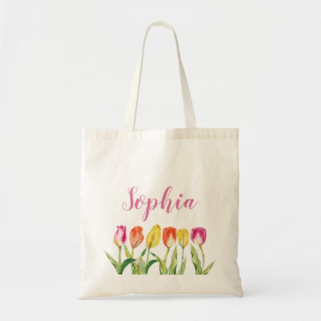 Personalized Name Floral Tote Bag (Front)