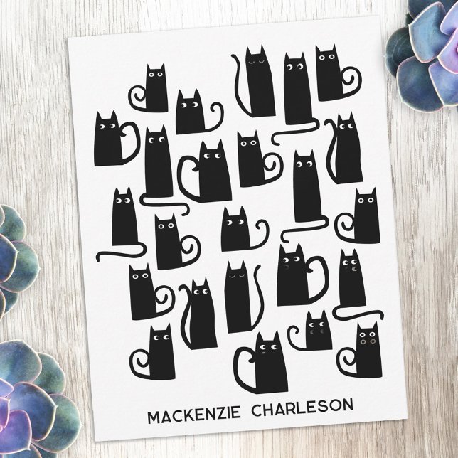 Personalized Name Fun Black Cat Card (Fun black cat design personalized custom name or text notecards for animal lovers)