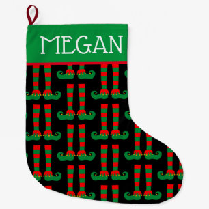 Personalized name funny big elf feet pattern large christmas stocking