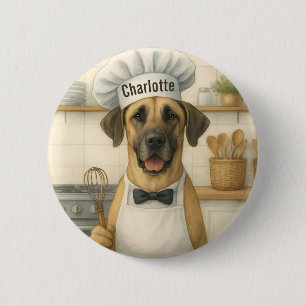 Personalized Name Funny Great Dane Dog Chef 6 Cm Round Badge