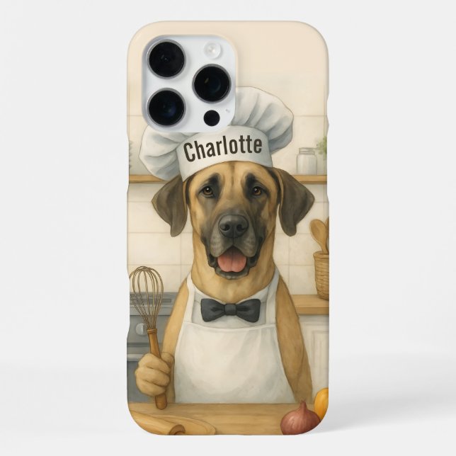 Personalized Name Funny Great Dane Dog Chef iPhone Case (Back)