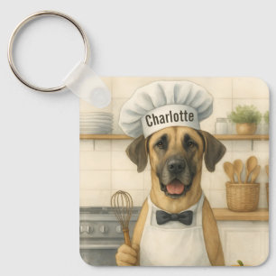 Personalized Name Funny Great Dane Dog Chef Key Ring