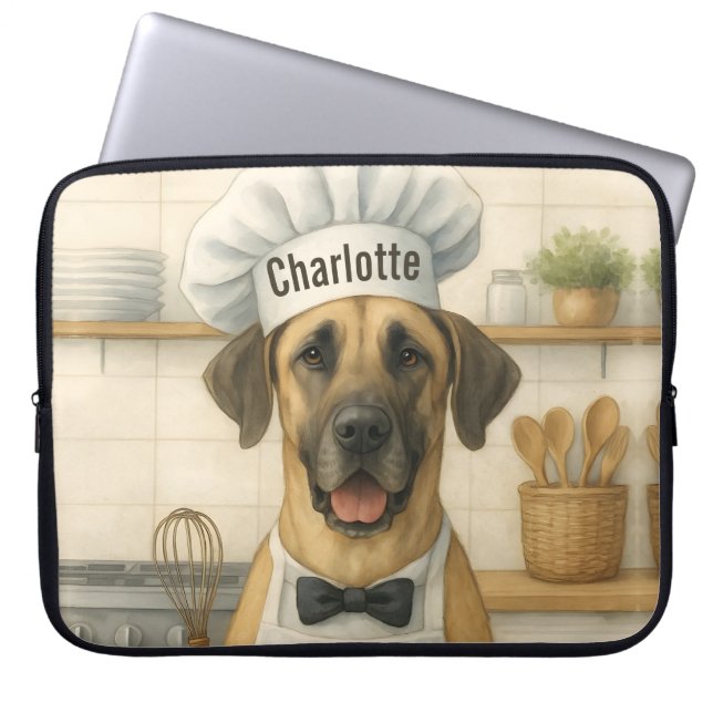 Personalized Name Funny Great Dane Dog Chef Laptop Sleeve (Front)