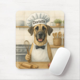 Personalized Name Funny Great Dane Dog Chef Mouse Pad