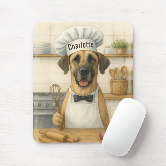 Personalized Name Funny Great Dane Dog Chef Mouse Pad (With Mouse)