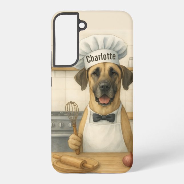 Personalized Name Funny Great Dane Dog Chef Samsung Galaxy S22+ Case (Back)