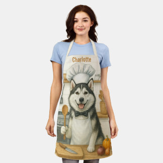 Personalized Name Funny Siberian Husky Dog Chef Apron