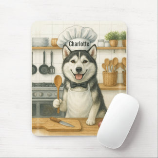 Personalized Name Funny Siberian Husky Dog Chef Mouse Pad