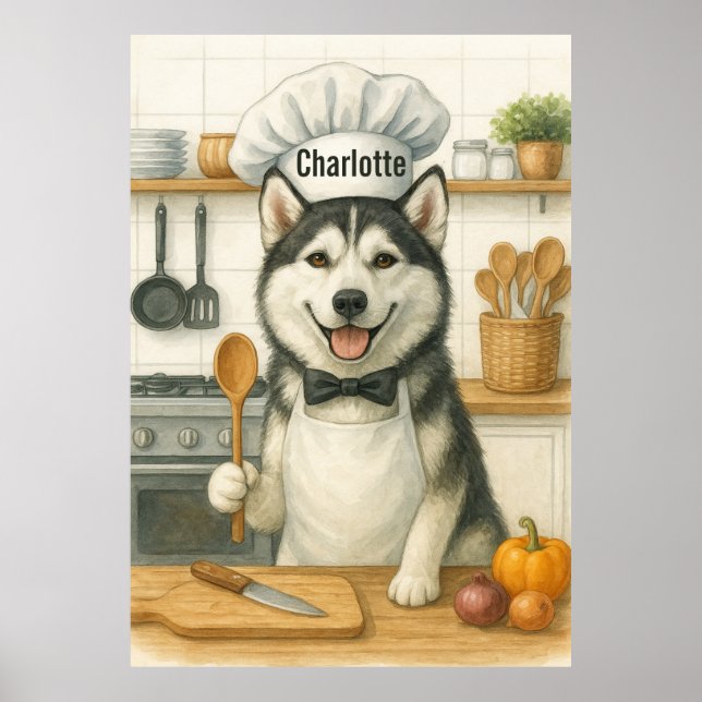 Personalized Name Funny Siberian Husky Dog Chef Poster (Front)