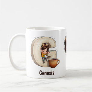 Personalized Name & G Sleepy Morning Plaid Charact Coffee Mug