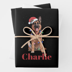 Personalized Name German Shepherd Christmas Dog Wrapping Paper Sheet