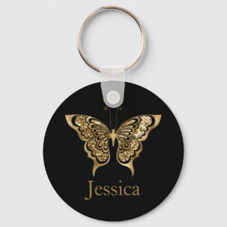 Personalized Name Glitter Golden Butterfly  Key Ring