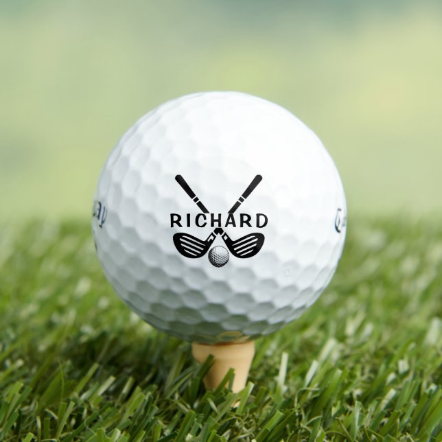 Personalized Name Golf Balls - Crossed Clubs (Insitu Tee)