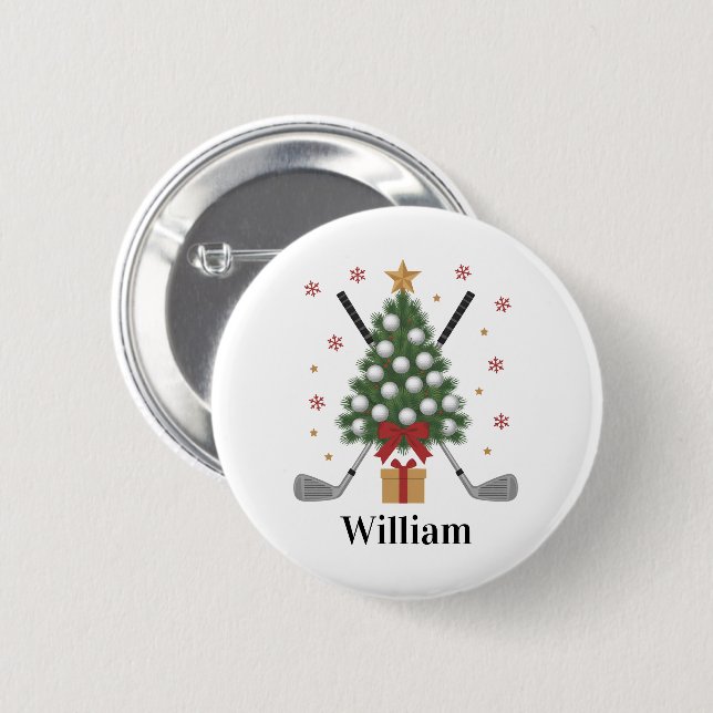 Personalized Name Golf Tree Equipment Christmas  6 Cm Round Badge (Front & Back)