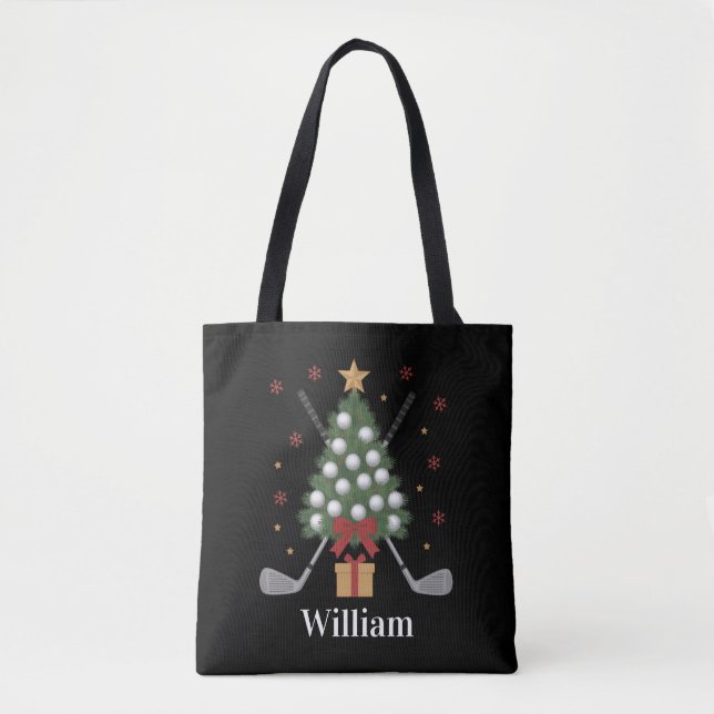Personalized Name Golf Tree Equipment Christmas  Tote Bag (Front)