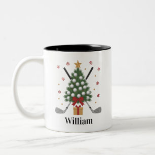 Personalized Name Golf Tree Equipment Christmas Two-Tone Coffee Mug