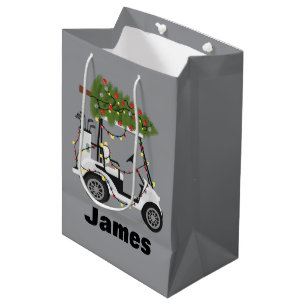 Personalized Name Golfer Christmas Golf Cart Xmas  Medium Gift Bag
