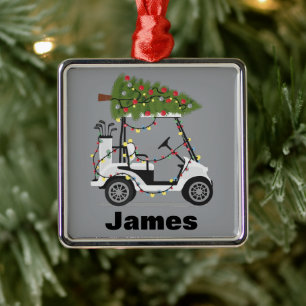 Personalized Name Golfer Christmas Golf Cart Xmas  Metal Ornament