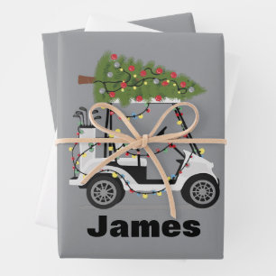 Personalized Name Golfer Christmas Golf Cart Xmas  Wrapping Paper Sheet