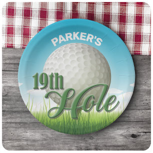Personalized NAME Golfer Golf Pro Ball 19th Hole Paper Plate